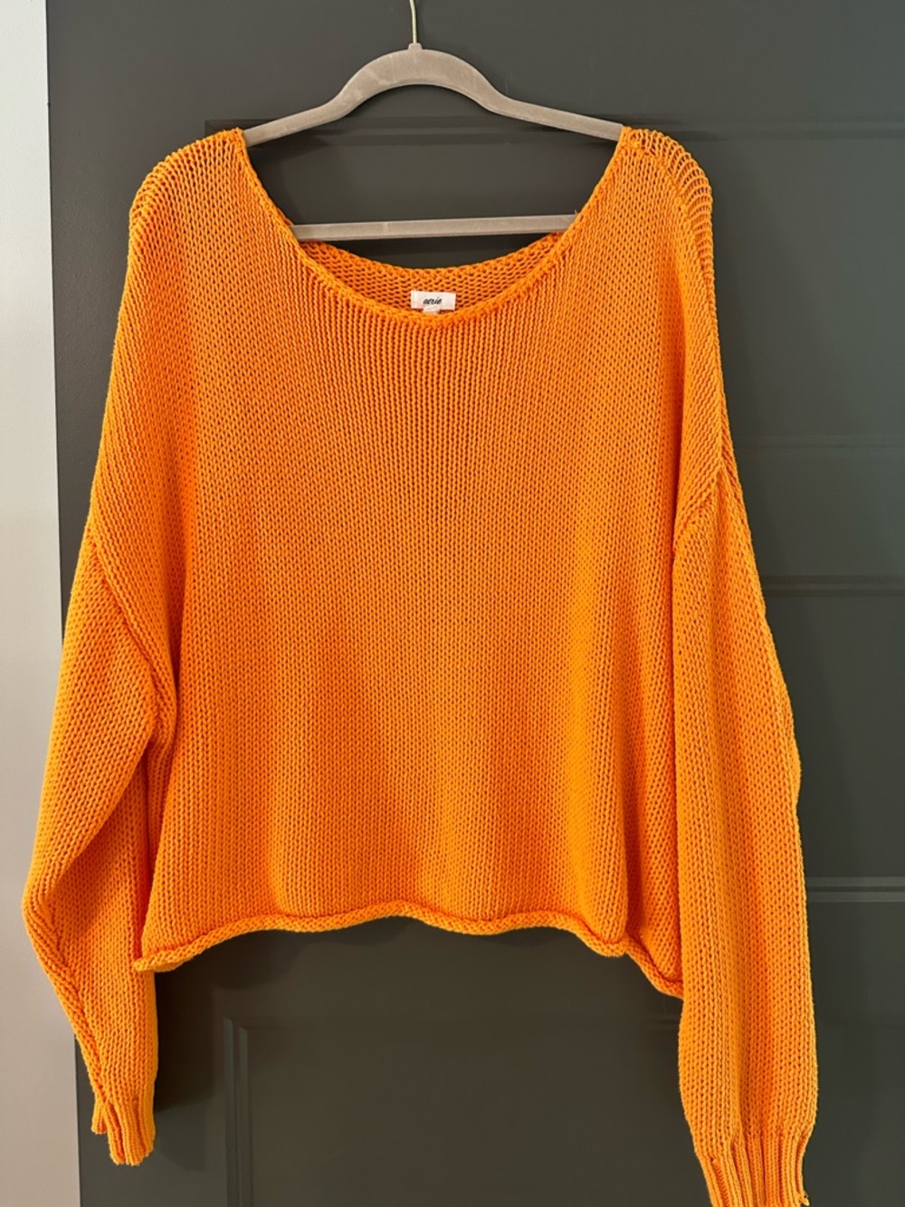 aerie Open-Knit Scoop-Neck Sweater in Vibrant Orange